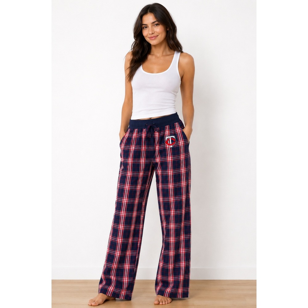 Minnesota Twins MLB Pajama Pants Navy Red Plaid Rhinestone Logo Small NWT
